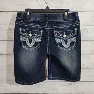 Boutique Brand Apollo Denim Shorts w Stretch Bling Pockets Rhinestones Size 3/4